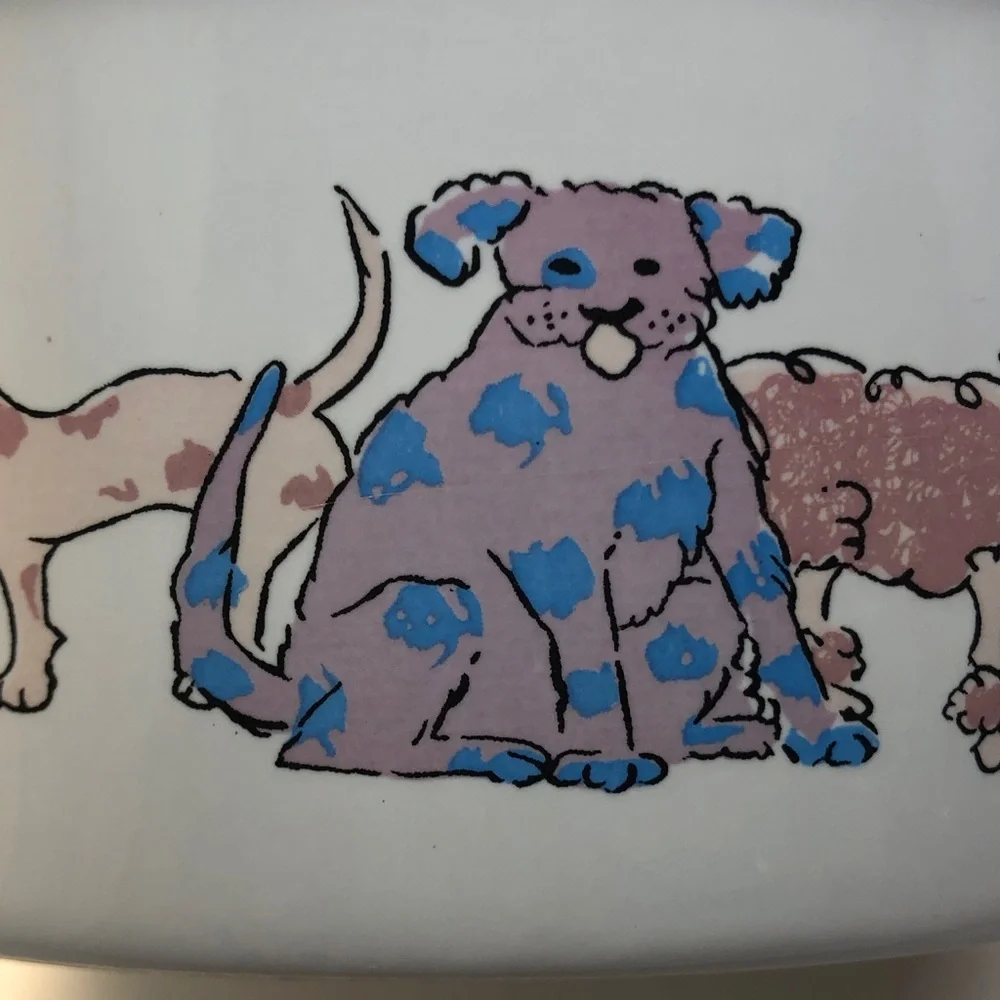 White Ceramic large Dog Bowl with Colorful Dog Design beautiful colors